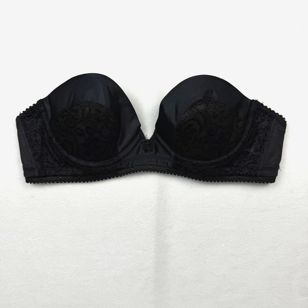 Vintage Carnival Strapless Bra 34A Black Lace Underwire ILGWU Pinup